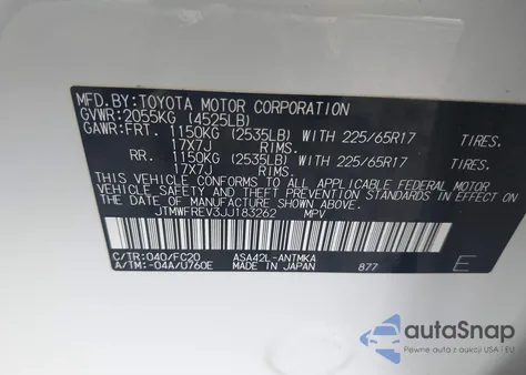 2018 Toyota Rav4 Xle z USA, uszkodzony, nr VIN JTMWFREV3JJ183262